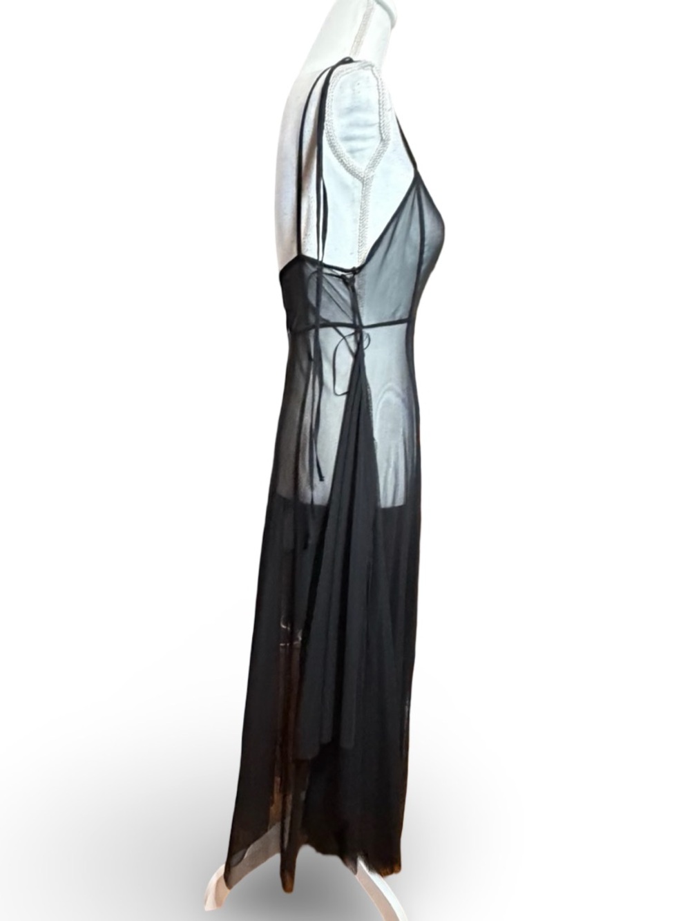 ZARA Black Sheer Mesh Maxi Slip Dress - Size S - Picture 4 of 8